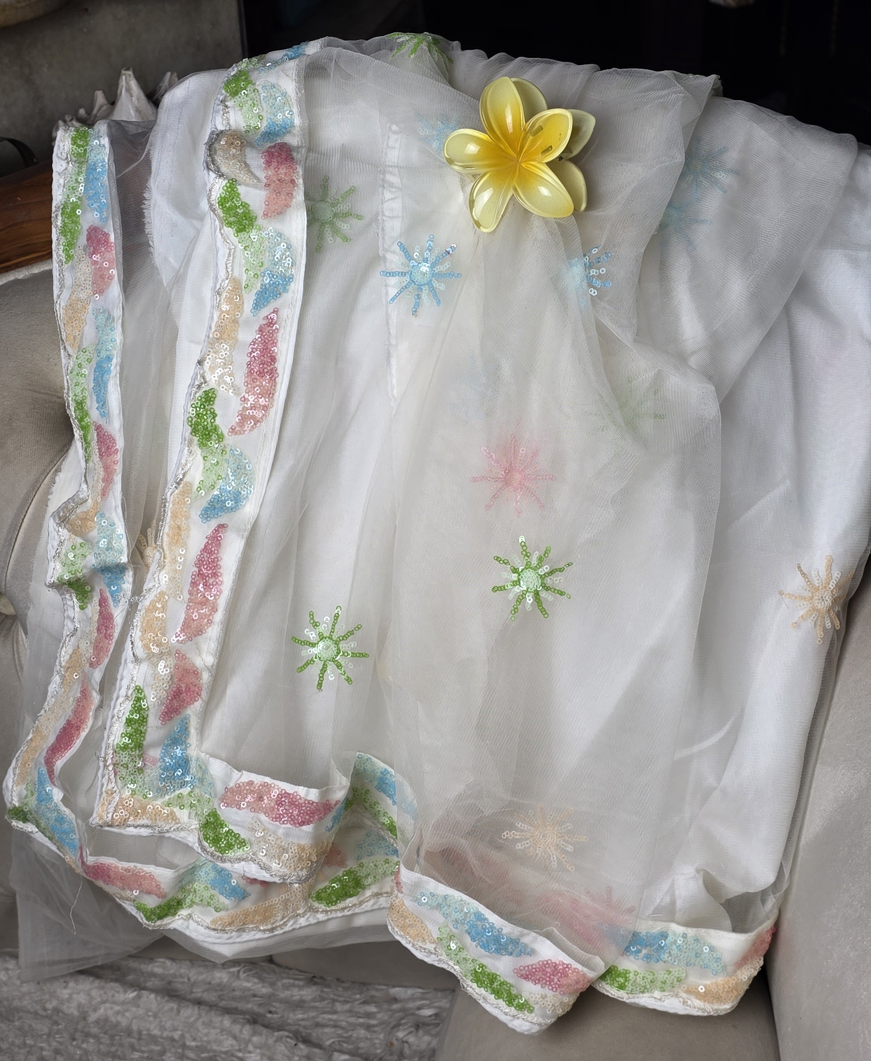 White Multicoloured Sequined Lehenga