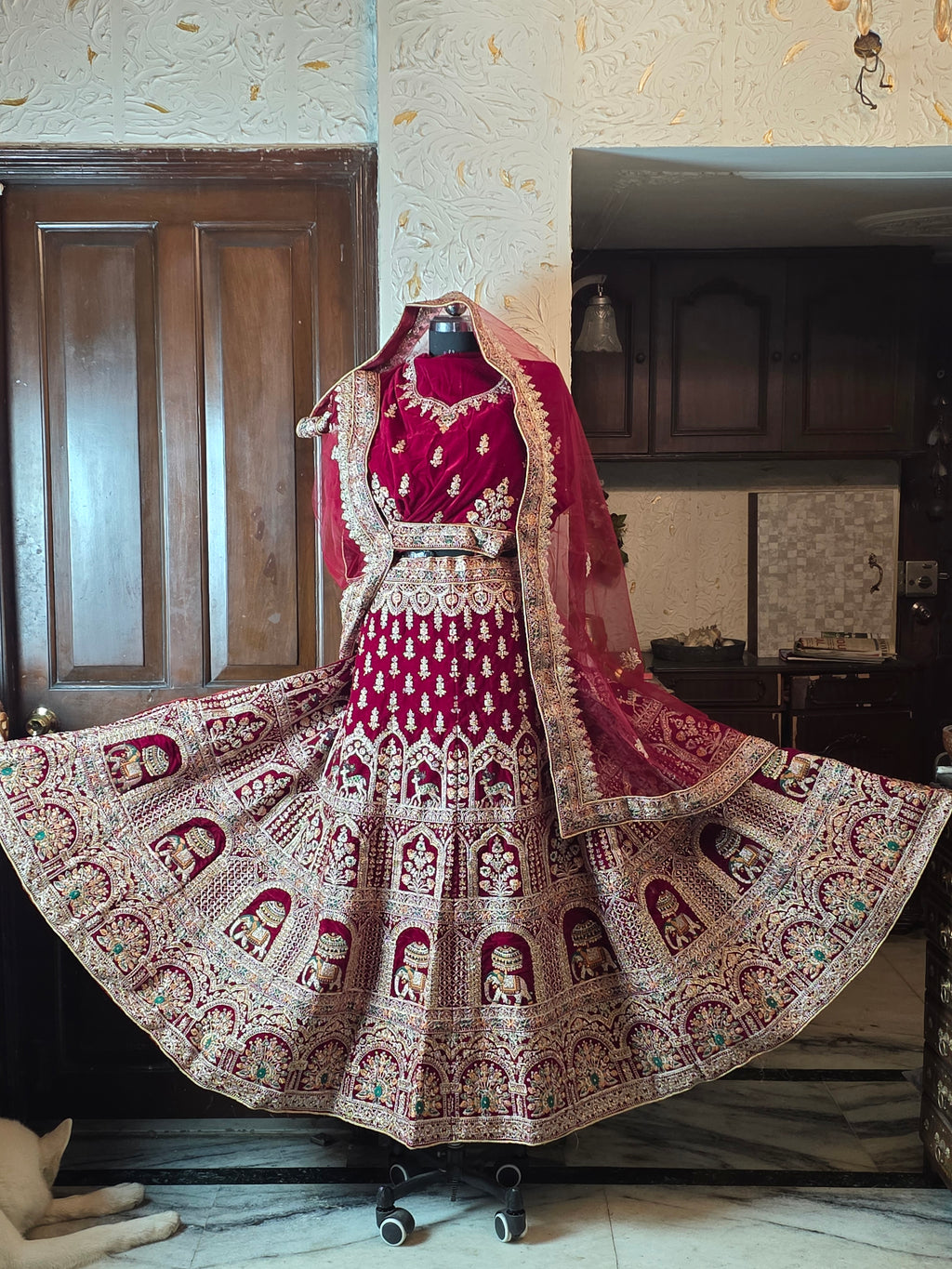 Maroon Velvet Bridal Lehenga