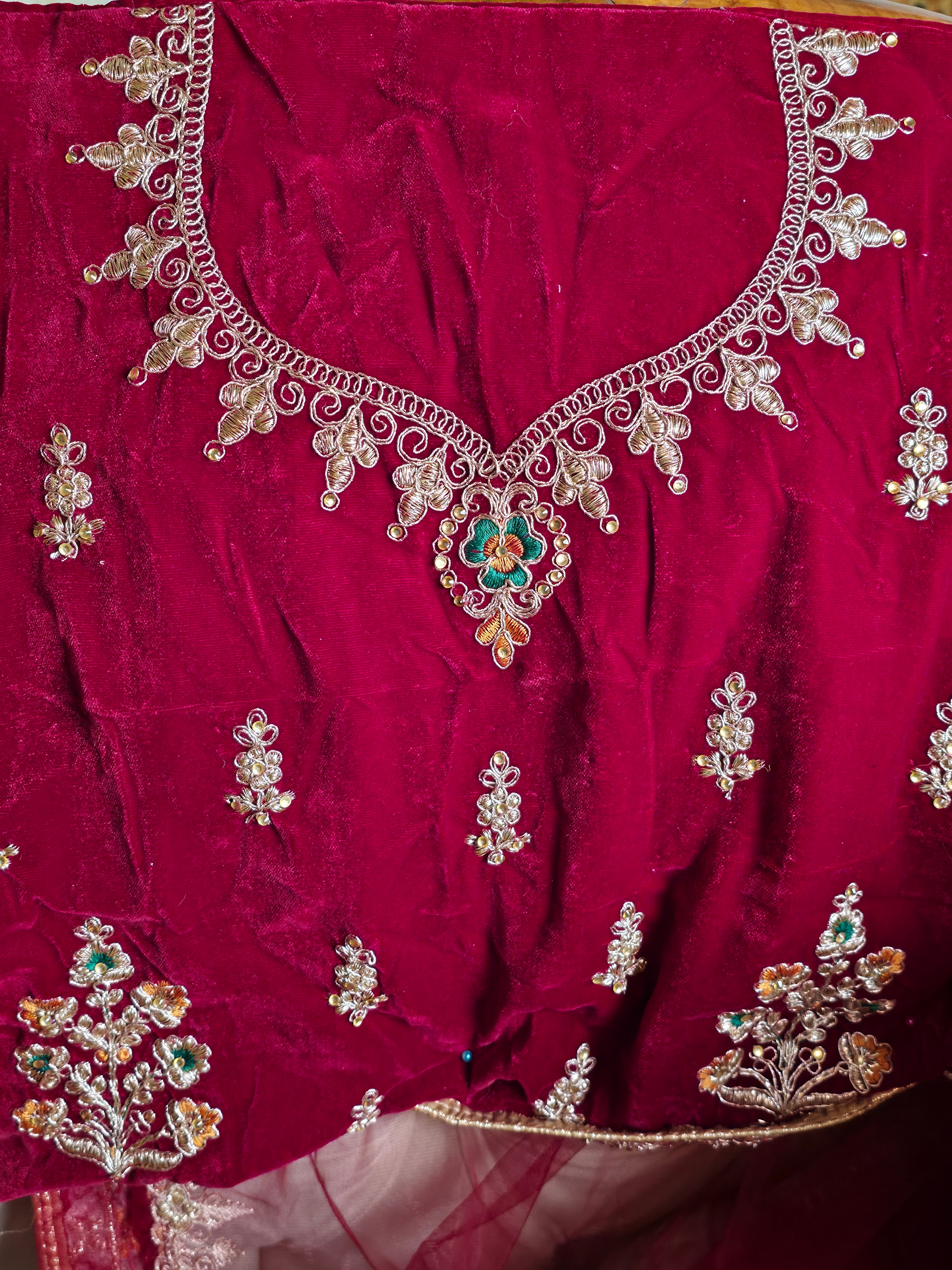 Maroon Velvet Bridal Lehenga