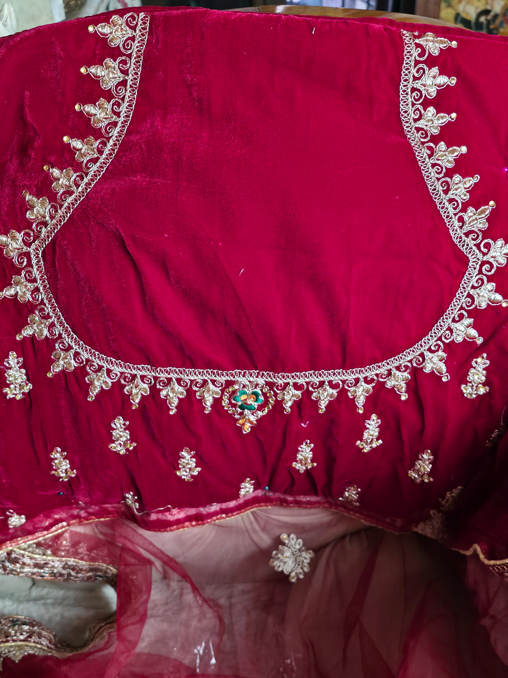 Maroon Meenakari stone-worked Velvet Lehenga