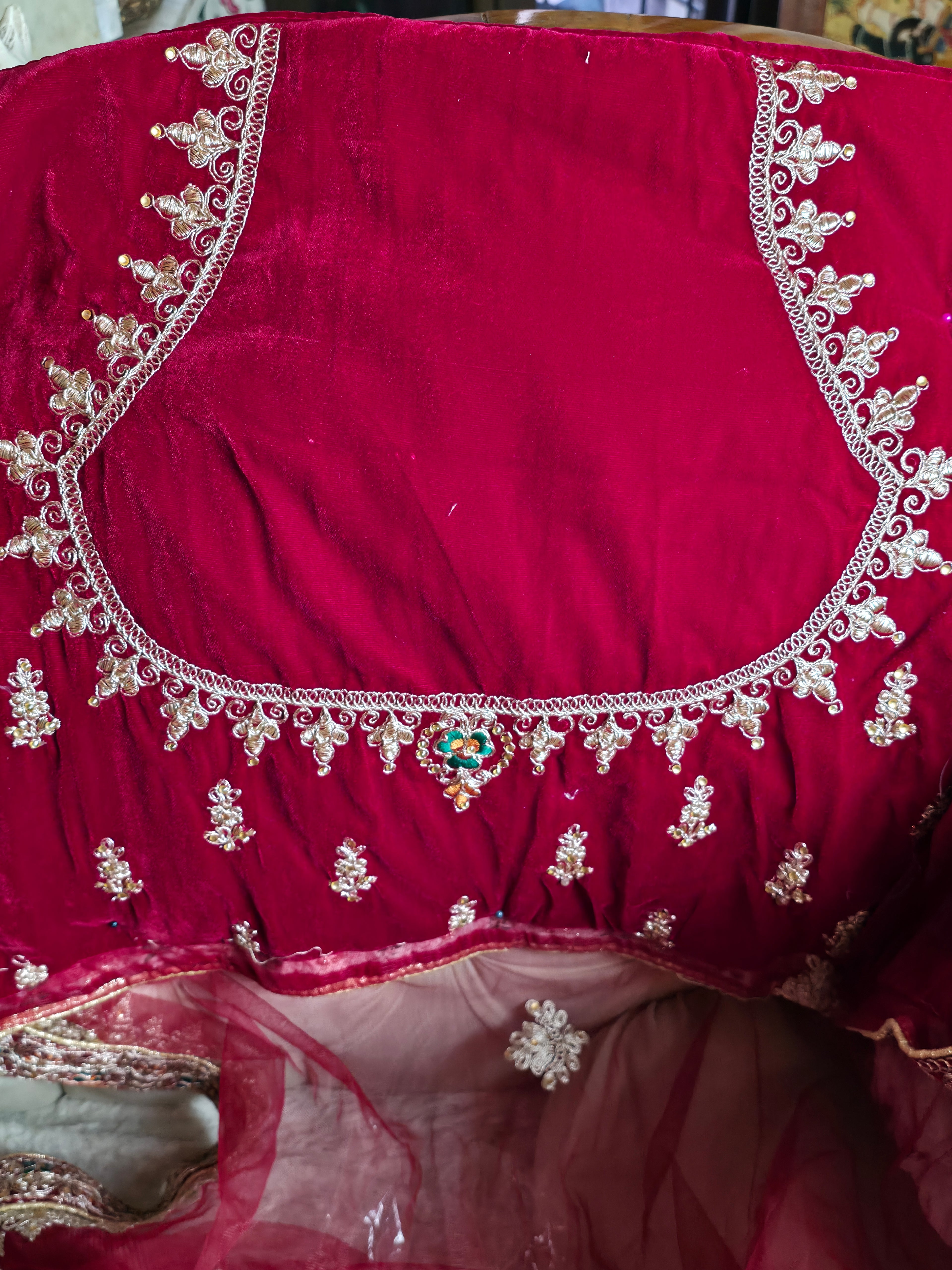 Maroon Meenakari stone-worked Velvet Lehenga