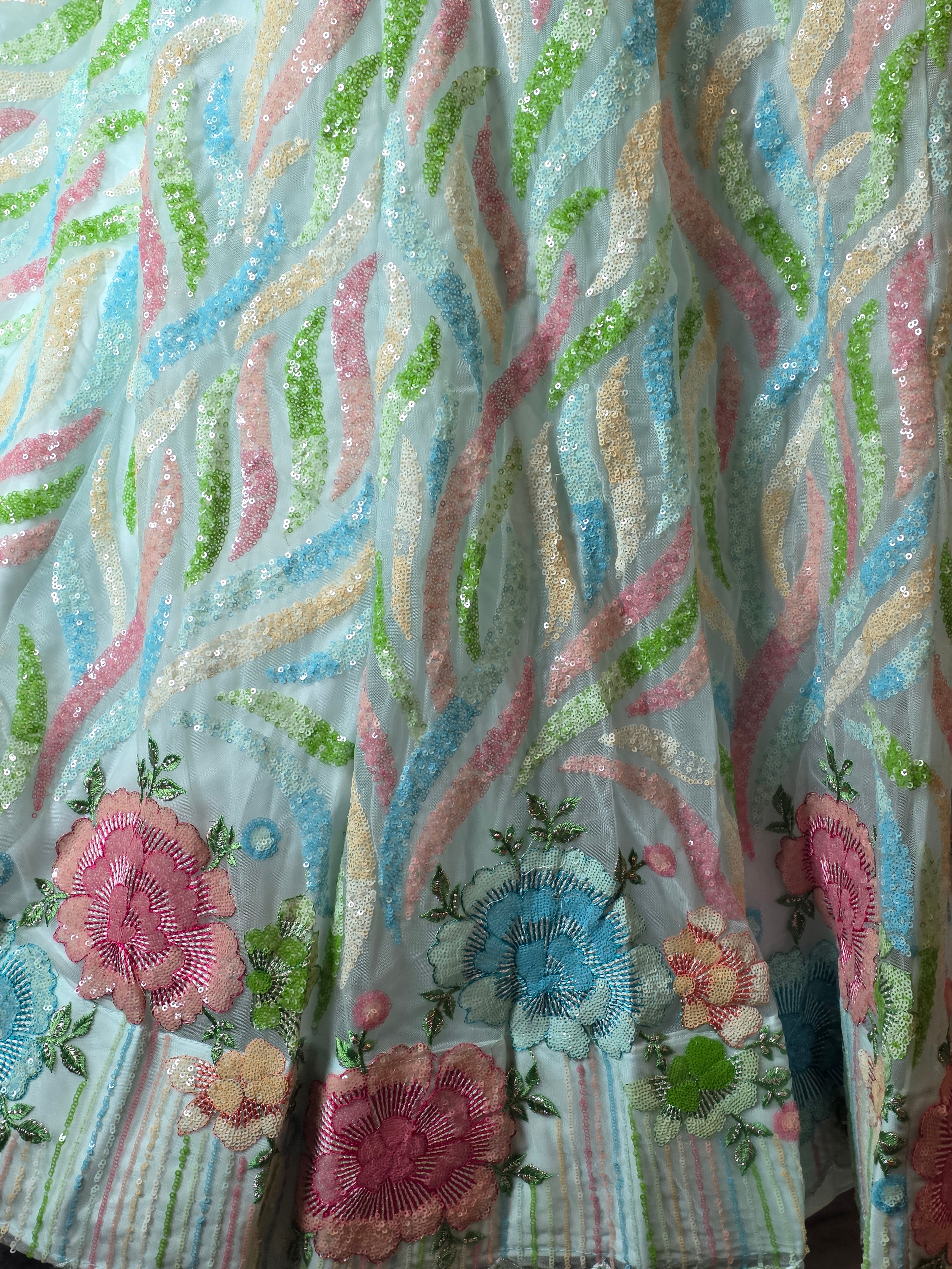Ice blue multicoloured sequined Lehenga