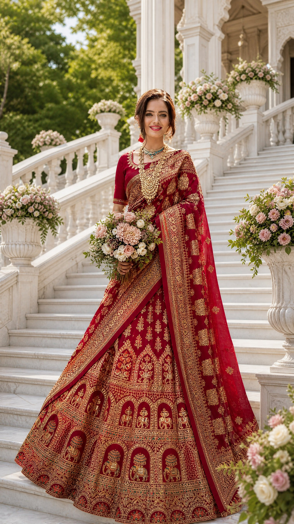 Maroon Meenakari stone-worked Velvet Lehenga