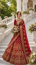 Maroon Meenakari stone-worked Velvet Lehenga