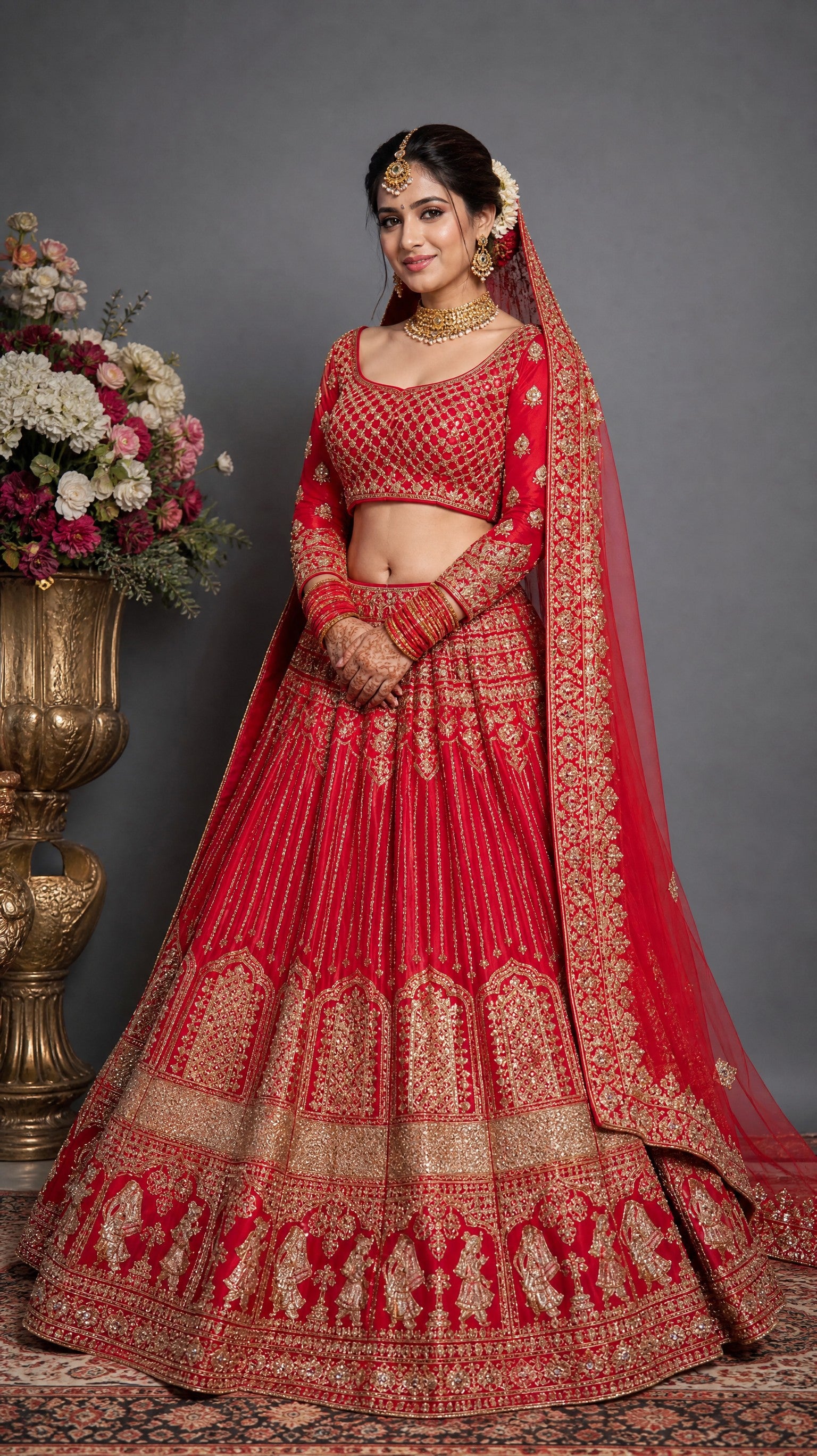 Maroon Velvet Bridal Lehenga