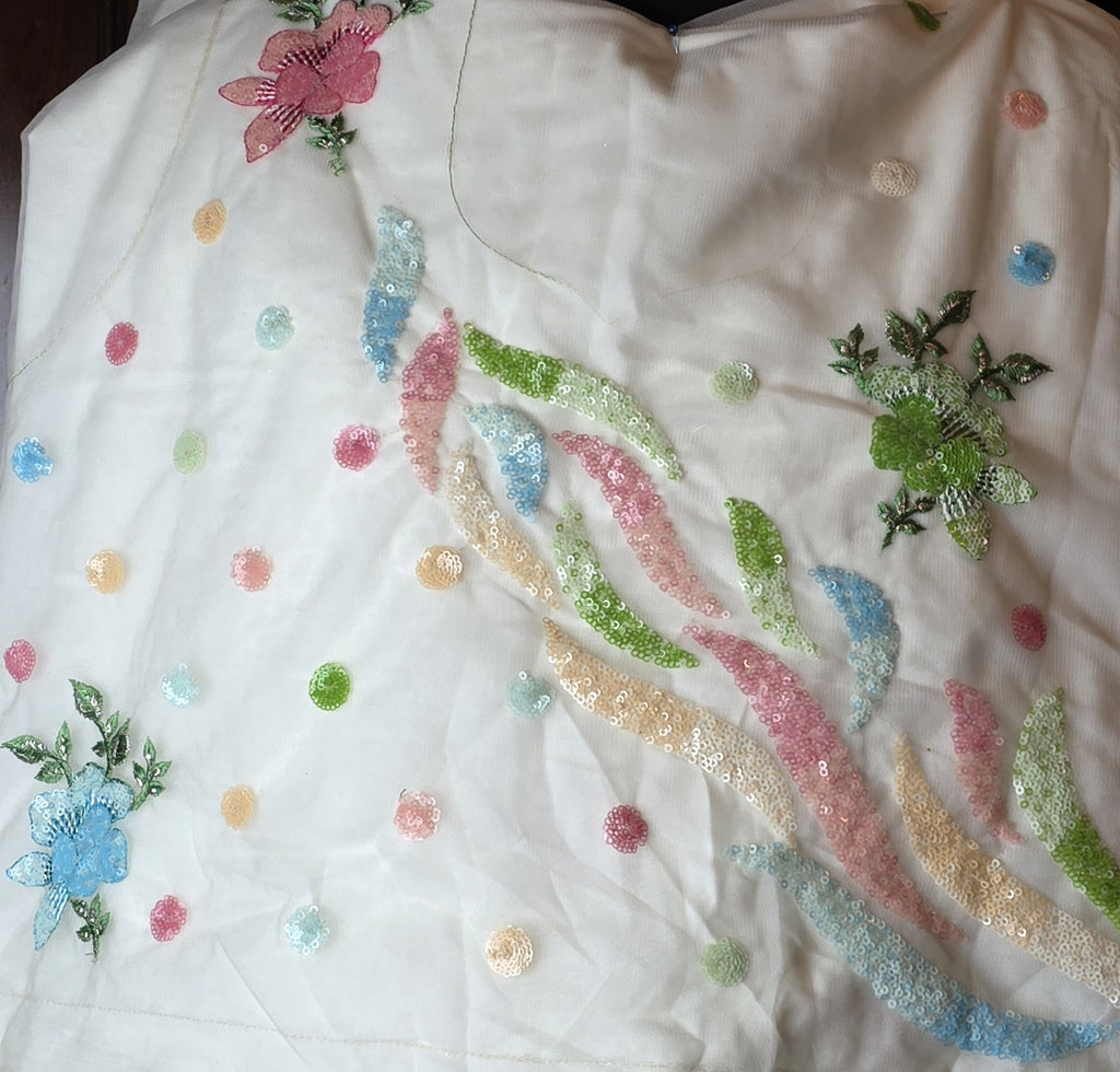 White Multicoloured Sequined Lehenga