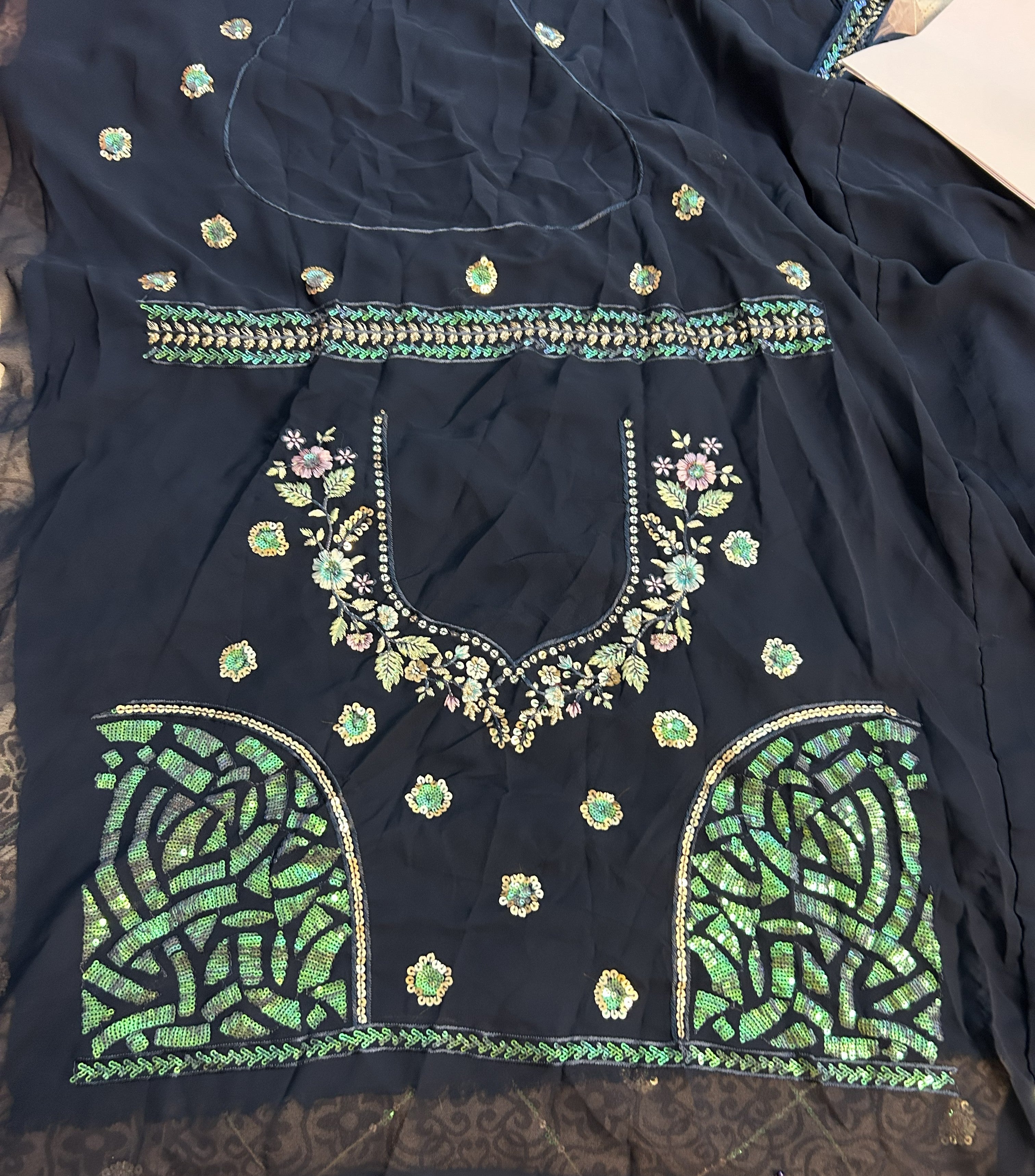 PEACOCK BLUE FLORAL SEQUIN GEORGETTE LEHENGA