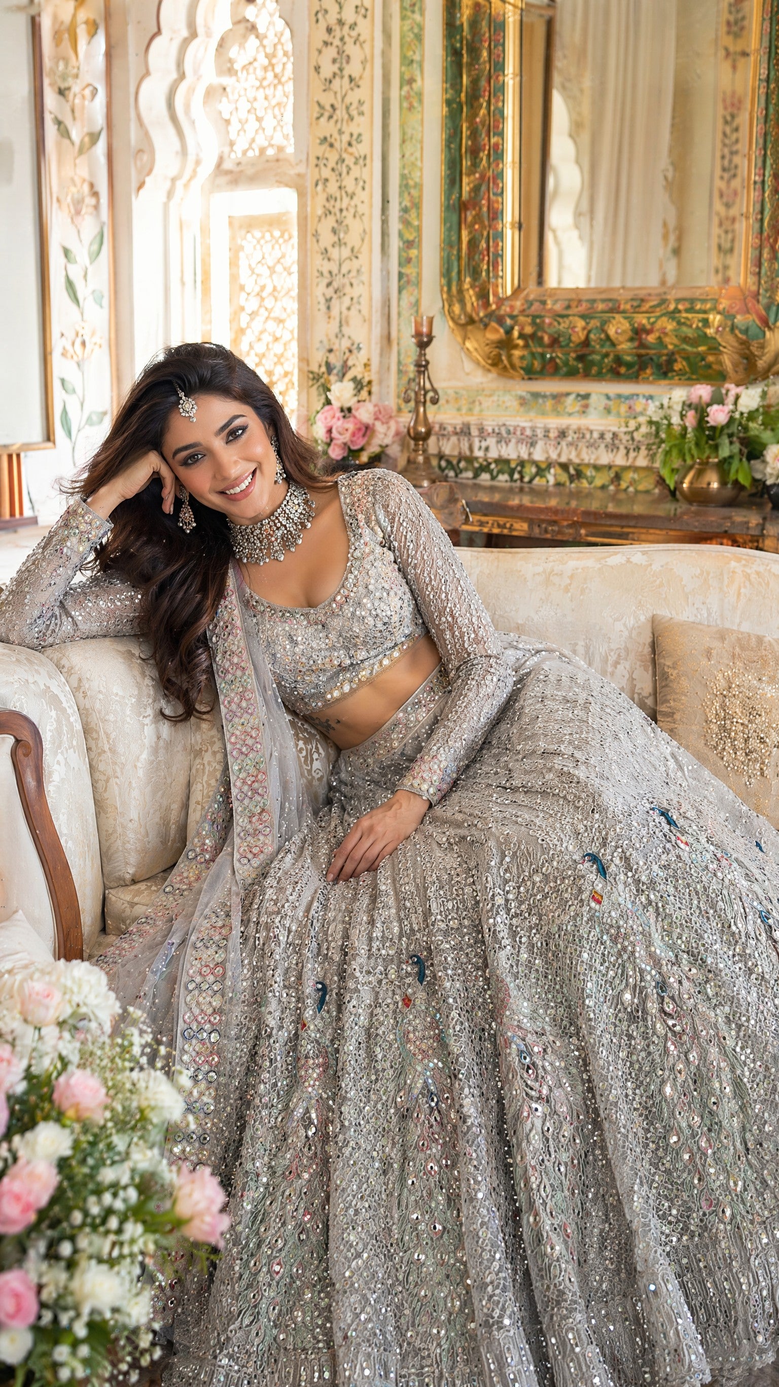 Grey Peacock Lehenga