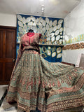 Pista-Green Stone worked heavy Velvet Lehenga