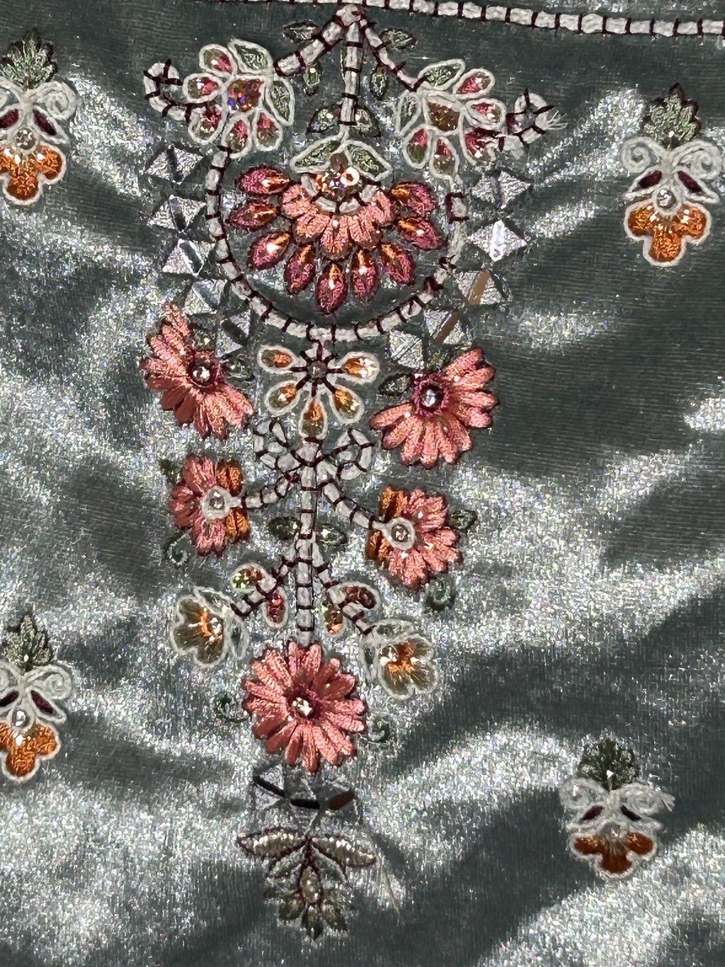 Sky Blue Velvet Mughal motif Intricate embroidery stone-worked Meenakari Lehenga