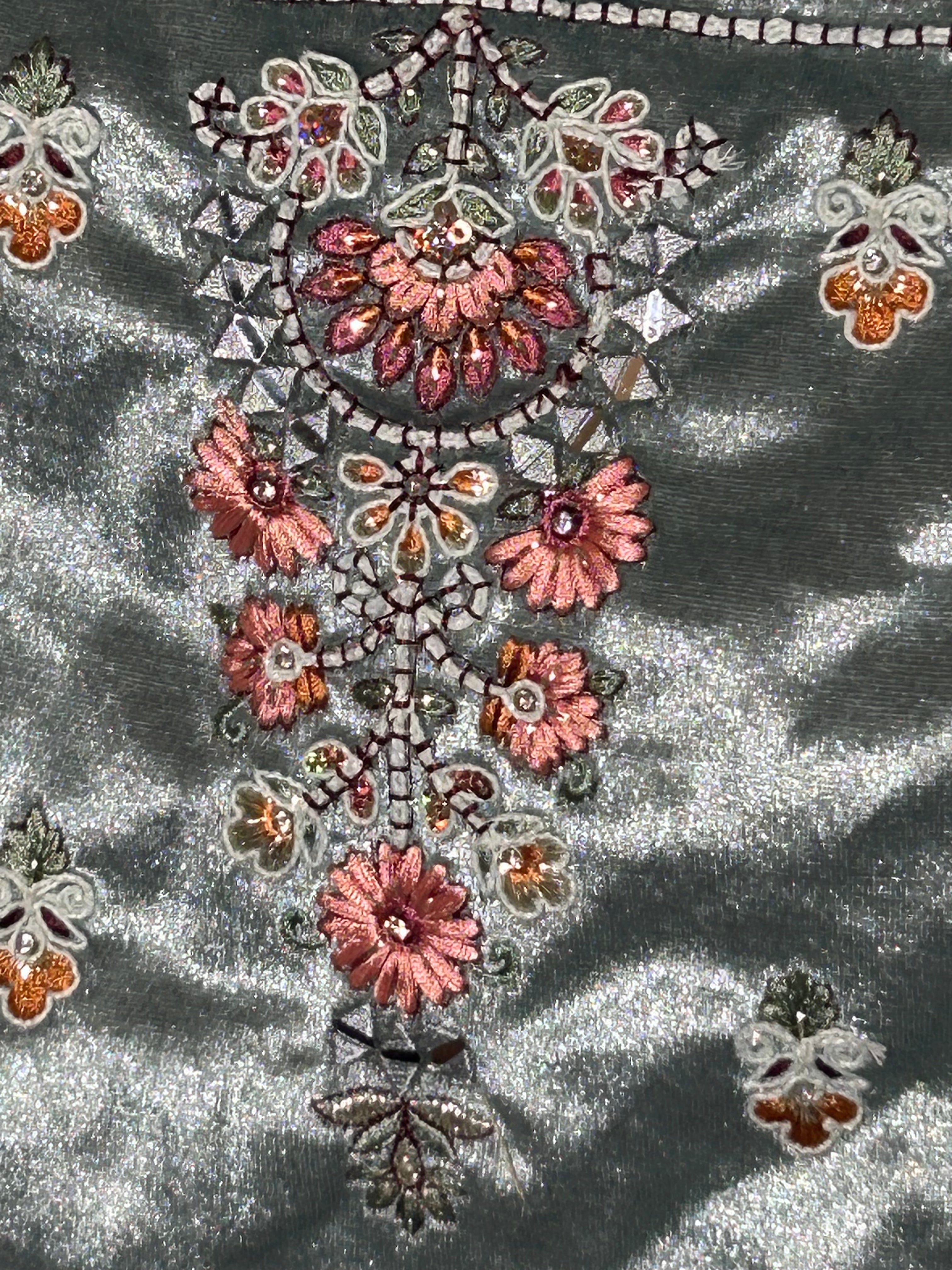 Sky Blue Velvet Mughal motif Intricate embroidery stone-worked Meenakari Lehenga
