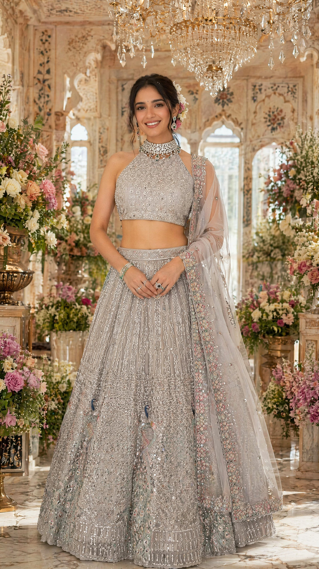 Grey Peacock Lehenga