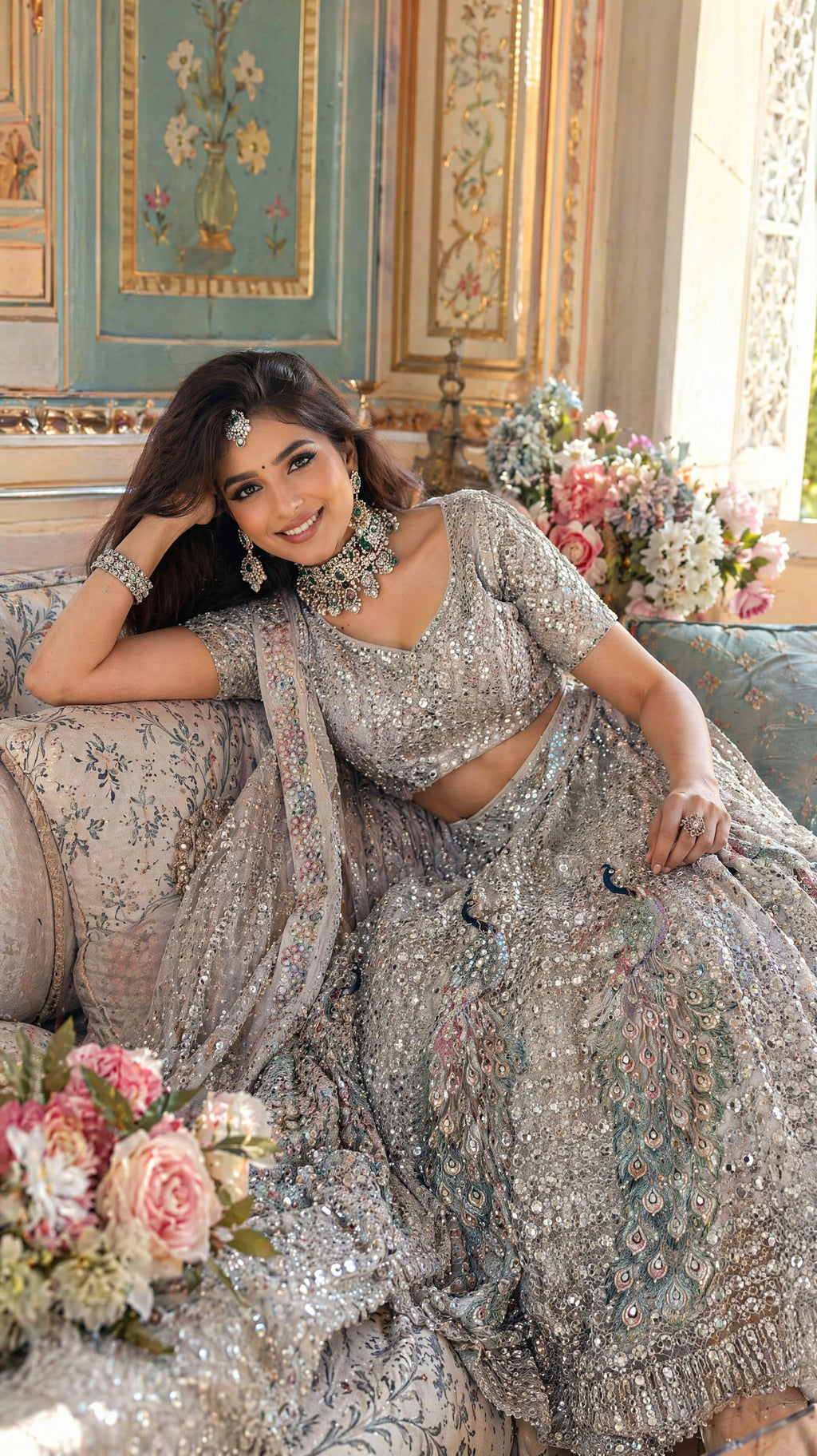 Grey Peacock Lehenga
