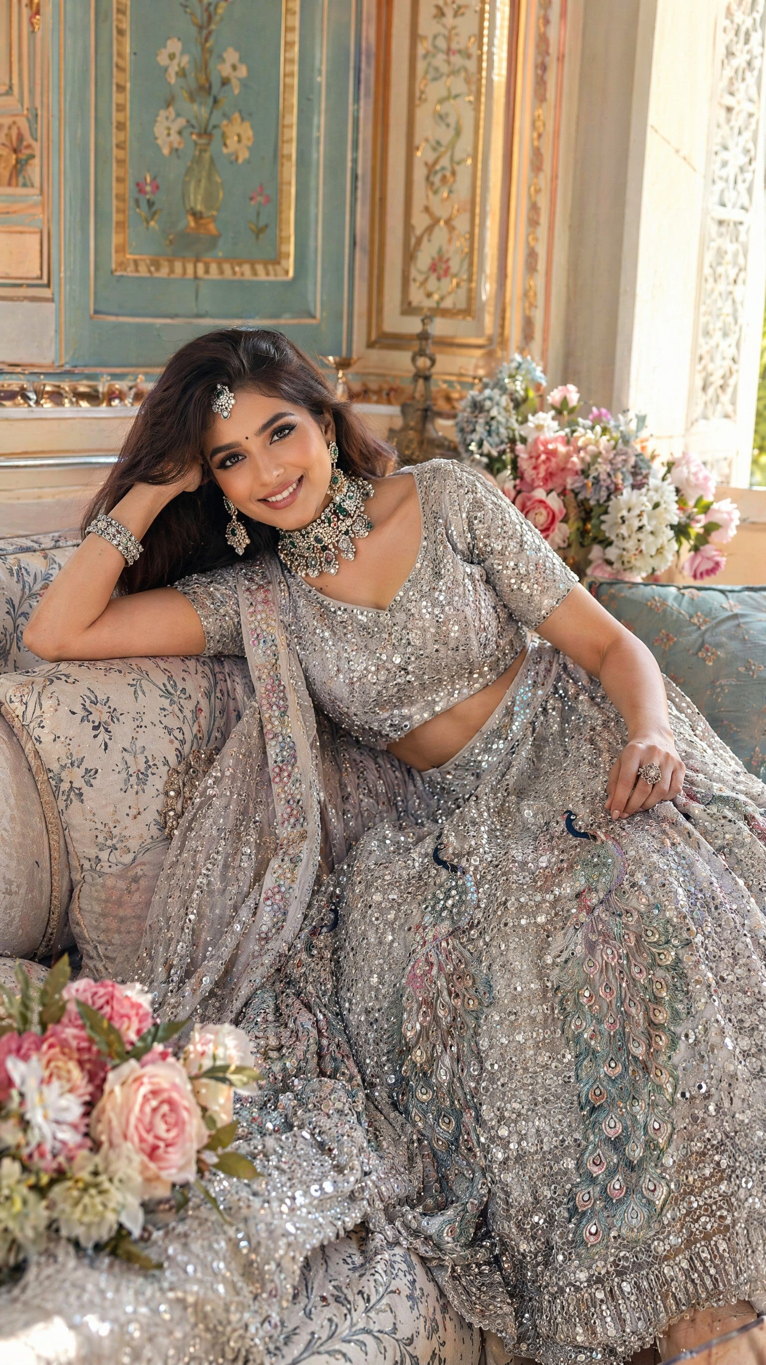 Grey Peacock Lehenga