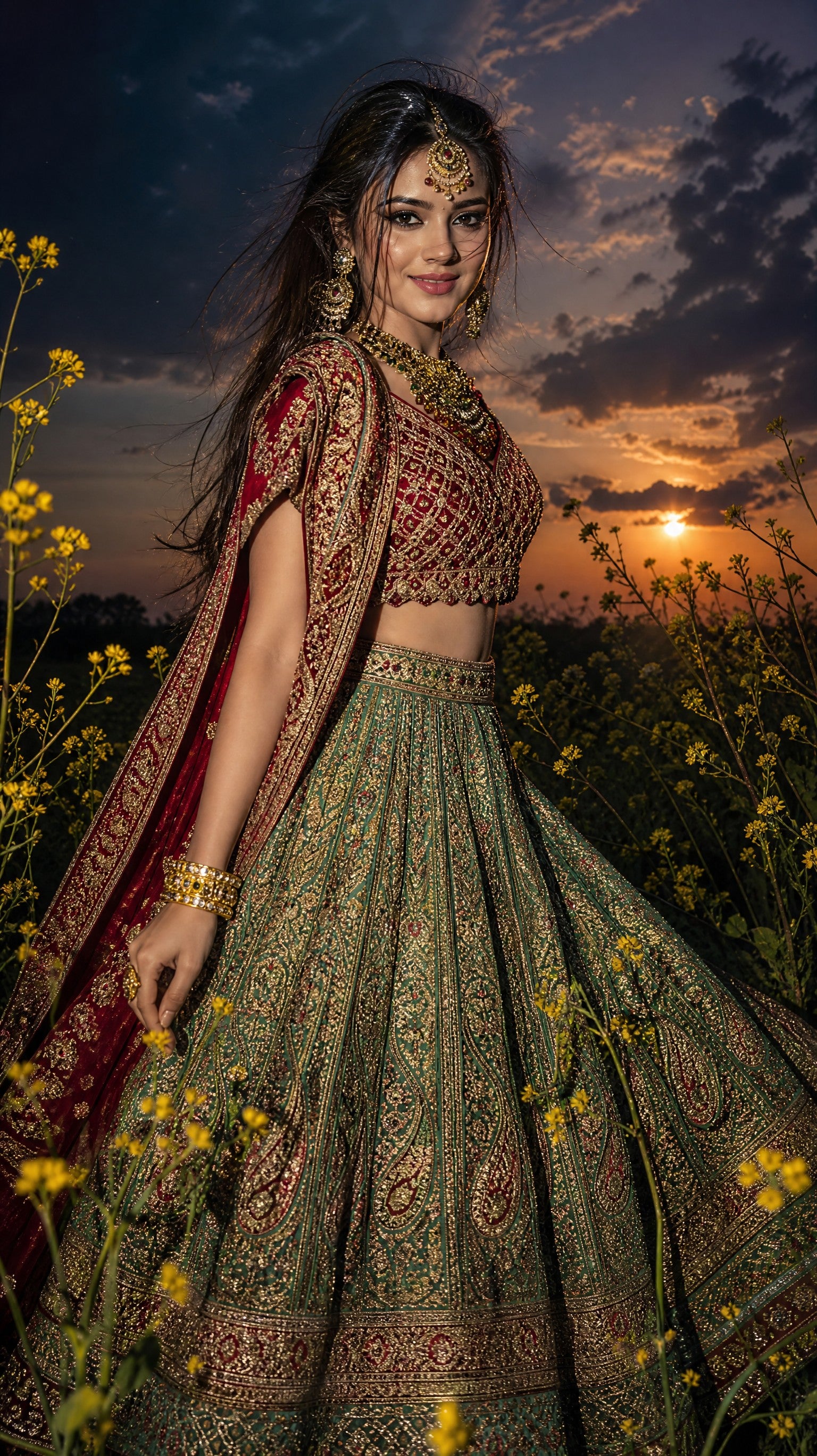 Pista-Green Stone worked heavy Velvet Lehenga