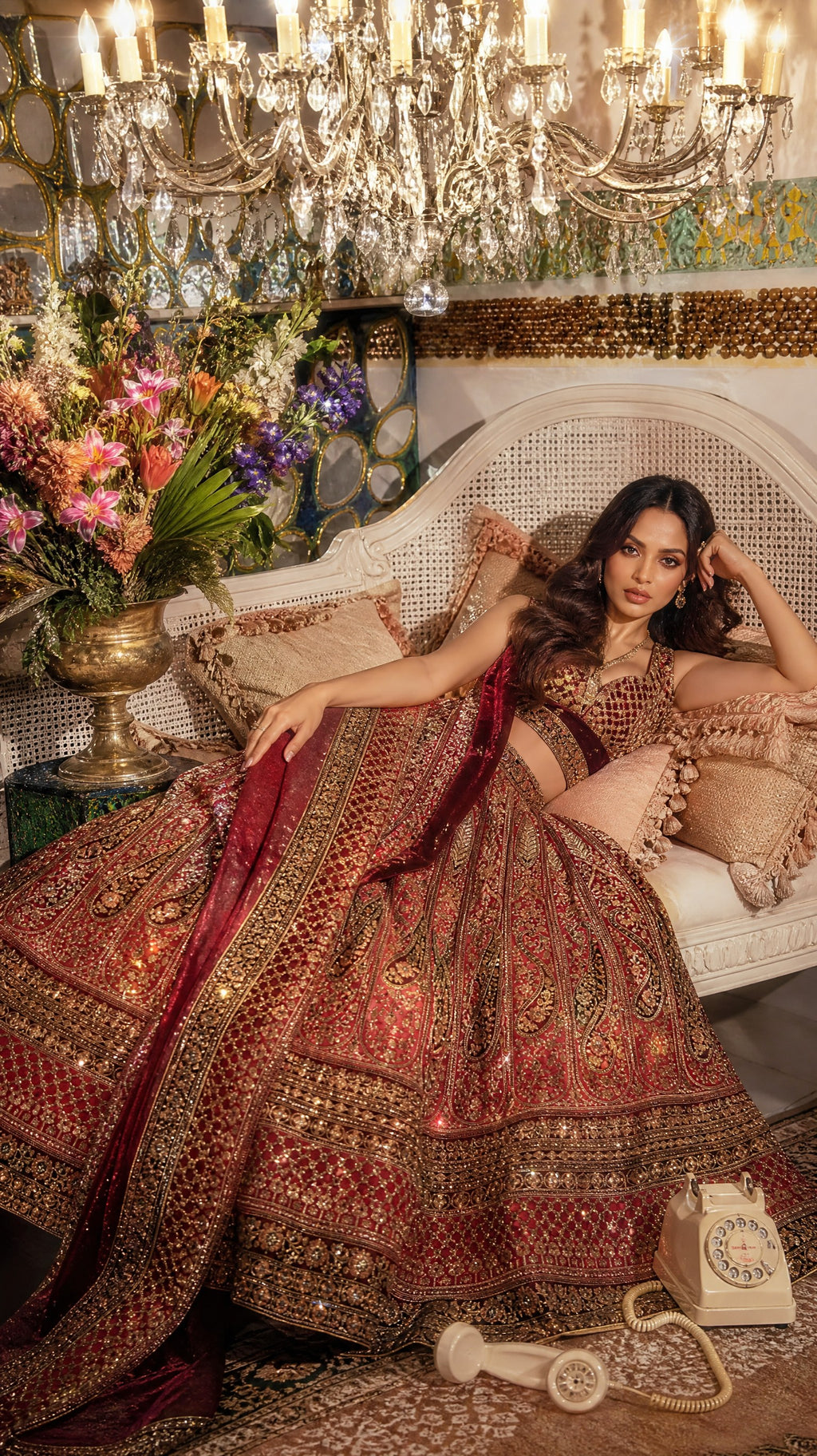 Dark Pink Stone worked heavy Velvet Lehenga