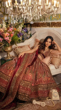 Dark Pink Stone worked heavy Velvet Lehenga