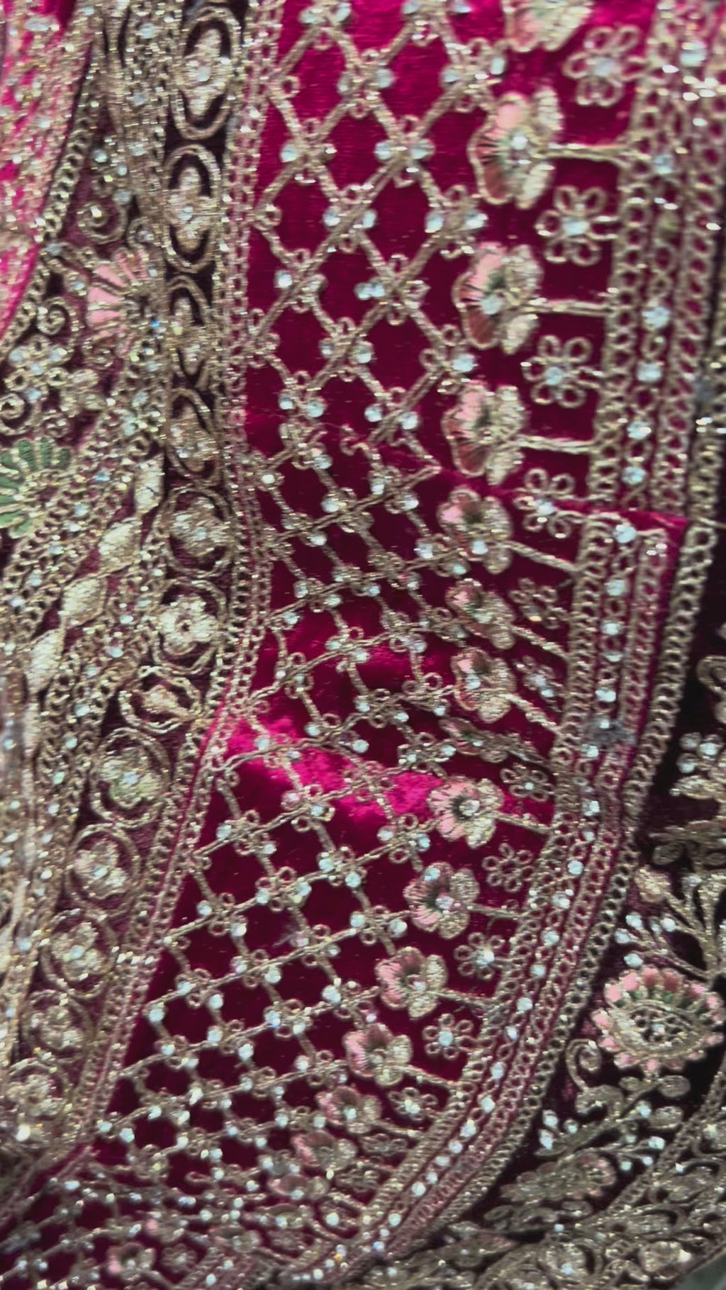Dark Pink Stone worked heavy Velvet Lehenga